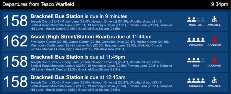 Departures from Tesco Warfield