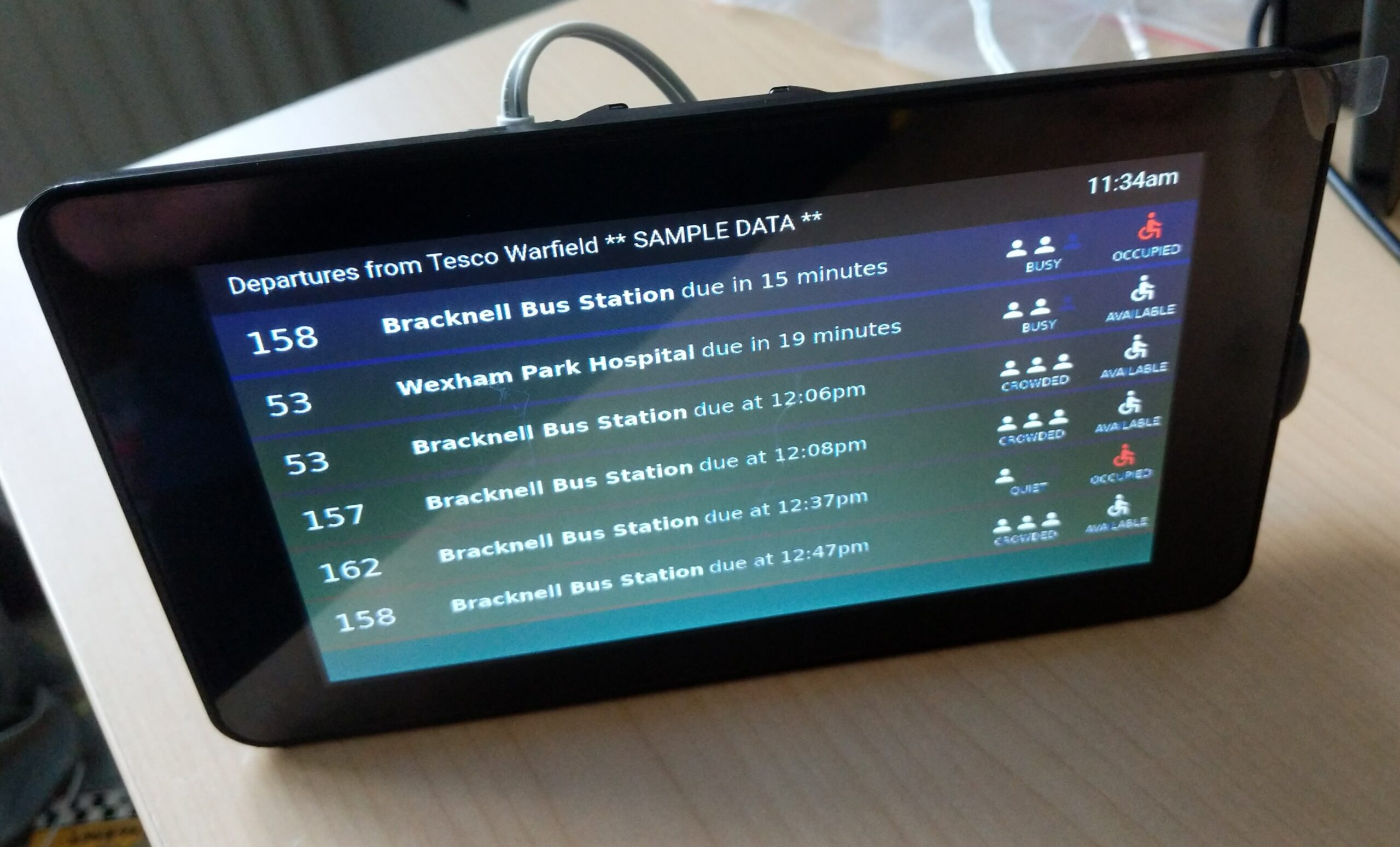 departures - sample data on tablet